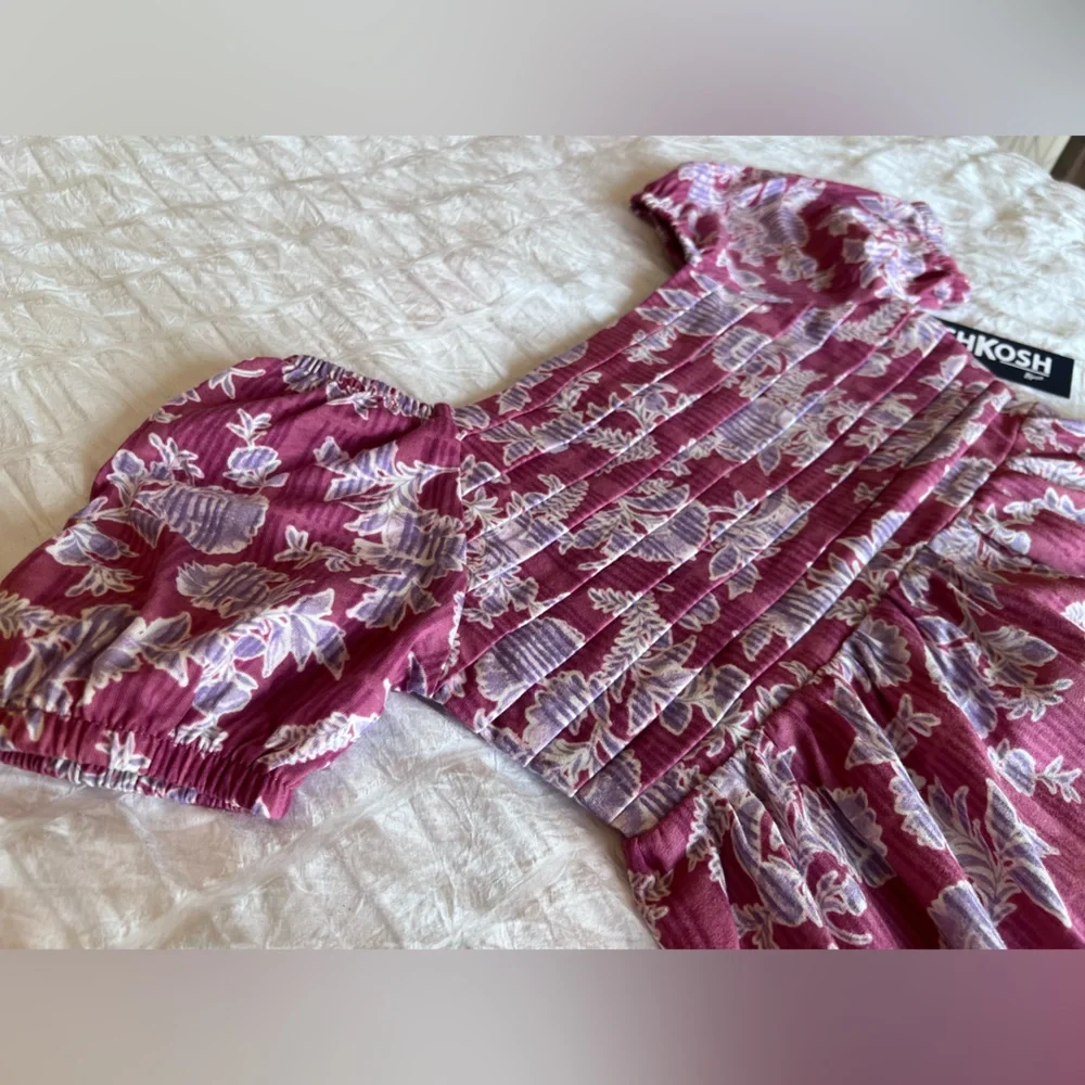 OshKosh B'gosh Burgundy Floral Smocked Dress Size 10 BNWT